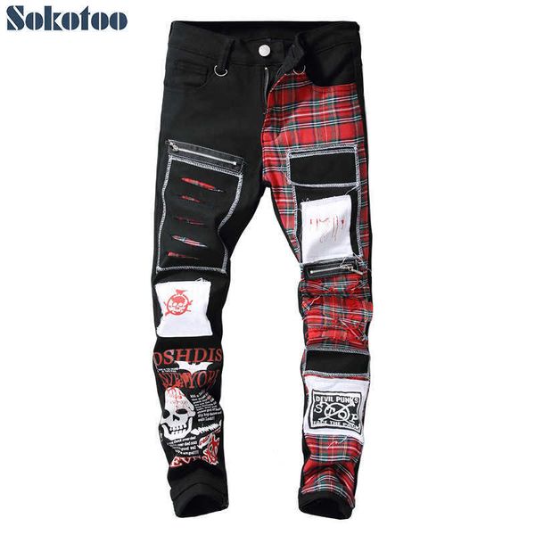 men's jeans men's skull printed scottish plaid tartan patchwork jeans trendy patches design black ripped distressed denim long pan, Blue
men's jeans men's skull printed scottish plaid tartan patchwork jeans trendy patches design black ripped distressed denim long pan, Blue