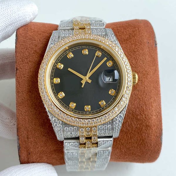 

wristwatch diamond mens watch automatic mechanical watch 41mm diamonds bezel sapphire fashion wristwatch for men wristwatch montre de luxe, Slivery;brown