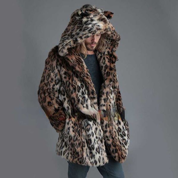 men's fur faux hood imitation coat leopard mink s new s winter warm cardigan t221102, Black
men's fur faux hood imitation coat leopard mink s new s winter warm cardigan t221102, Black
