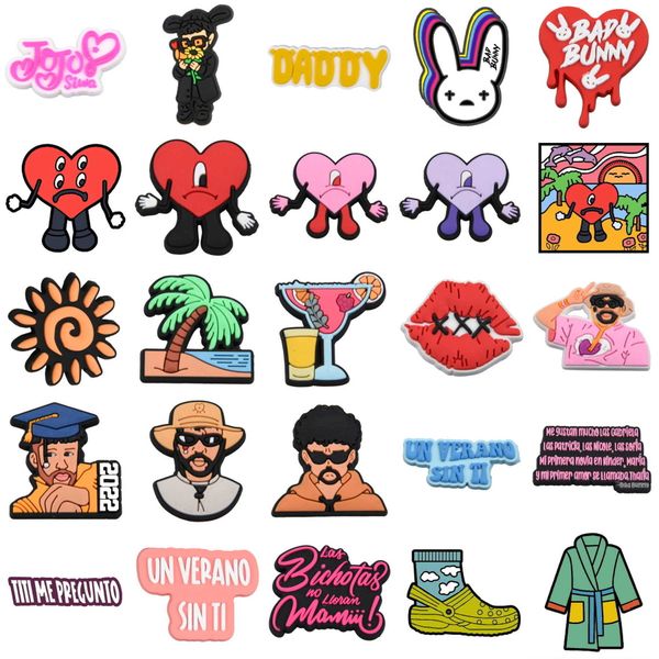 bad pvc shoe charms puerto rico new album shoe decorations latino men women spanish songs bracelet accessories, White;pink
bad pvc shoe charms puerto rico new album shoe decorations latino men women spanish songs bracelet accessories, White;pink