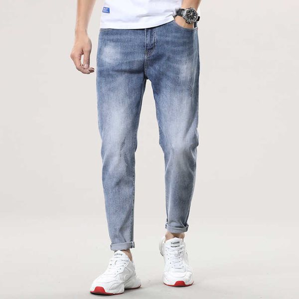 four seasons trend half length sand blasting process broken pants elastic jeans men's korean slim leggings casual, Blue
four seasons trend half length sand blasting process broken pants elastic jeans men's korean slim leggings casual, Blue