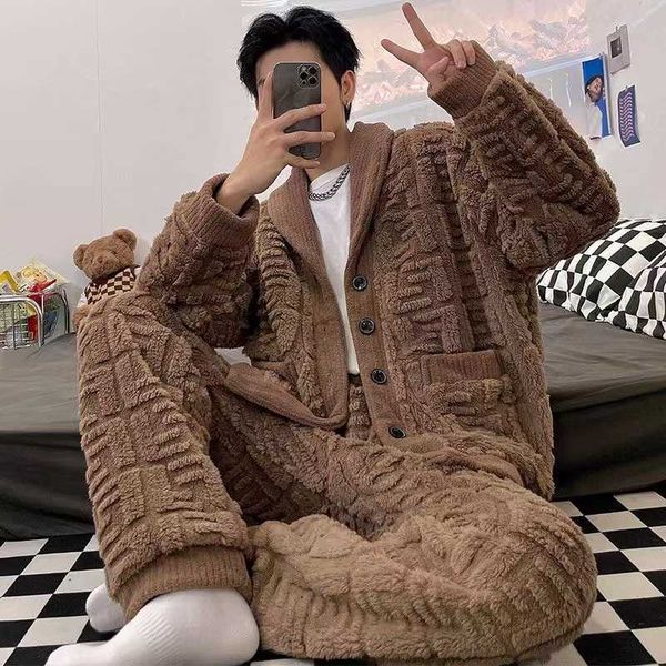 men's sleepwear coral fleece winter men's pajamas set thicken warm homewear 2 piece /set long sleeve trousers home clothes nightwe, Black;brown
men's sleepwear coral fleece winter men's pajamas set thicken warm homewear 2 piece /set long sleeve trousers home clothes nightwe, Black;brown