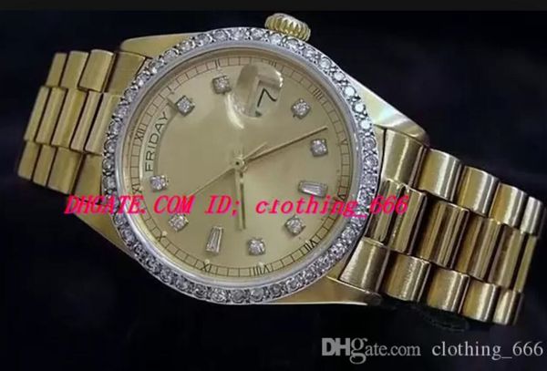 luxury watches wristwatch 18k yellow gold diamond dial & bezel 18038 watch automatic men's watchs, Slivery;brown
luxury watches wristwatch 18k yellow gold diamond dial & bezel 18038 watch automatic men's watchs, Slivery;brown