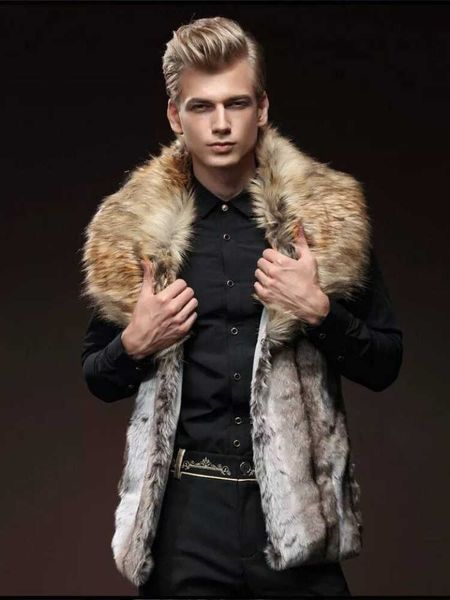 men's fur faux vest slim fit lapel big collar short waistcoat men jacket brown leather winter warm coat t221102, Black
men's fur faux vest slim fit lapel big collar short waistcoat men jacket brown leather winter warm coat t221102, Black