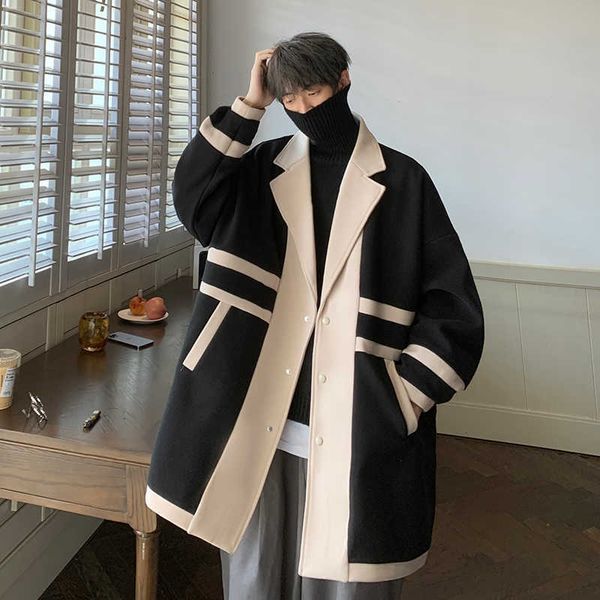 men's trench coats korean style patchwork color woolen coat men's winter coat casual loose windbreaker mid-length men woolen trenc, Tan;black
men's trench coats korean style patchwork color woolen coat men's winter coat casual loose windbreaker mid-length men woolen trenc, Tan;black