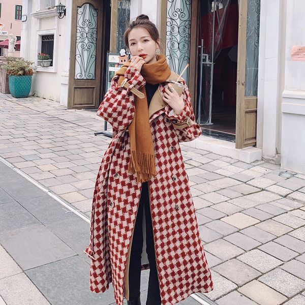 women's wool temperament british windbreaker winter warm medium long plover plaid lapel design lace size s m l, Black
women's wool temperament british windbreaker winter warm medium long plover plaid lapel design lace size s m l, Black
