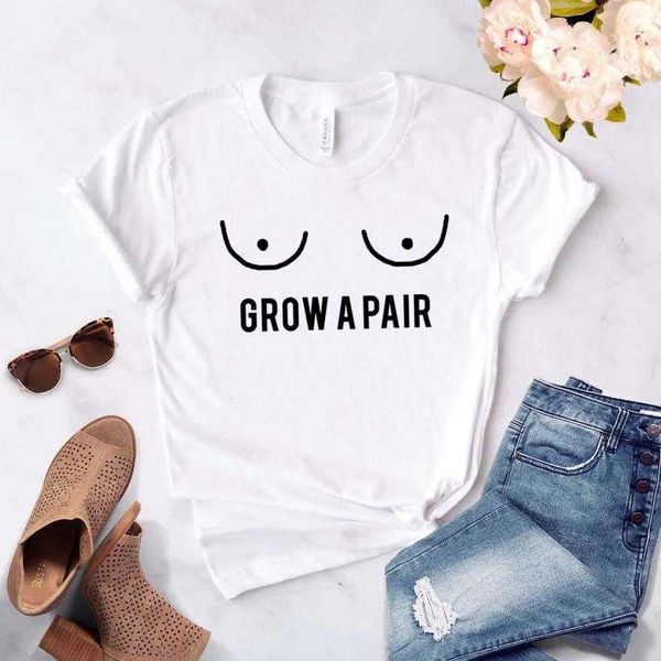 grow a pair titties print t shirt women casual funny for lady girl tee hipster, White
grow a pair titties print t shirt women casual funny for lady girl tee hipster, White