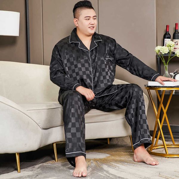 men's sleepwear 3xl-5xl large size black plaid silk pajamas satin man autumn 2 piece set long sleeve shirt and pants sleepwear outfits, Black;brown
men's sleepwear 3xl-5xl large size black plaid silk pajamas satin man autumn 2 piece set long sleeve shirt and pants sleepwear outfits, Black;brown