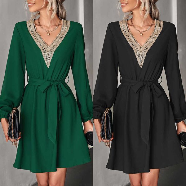 2022 autumn new women's fashion v-neck lace long sleeve dress short skirt jeans for ladies, Black;gray
2022 autumn new women's fashion v-neck lace long sleeve dress short skirt jeans for ladies, Black;gray