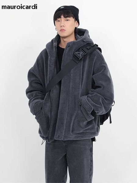 men's fur faux fur mauroicardi winter thick warm oversized dark grey sherpa jacket men with hood zip up fluffy loose casual faux lamb f, Black
men's fur faux fur mauroicardi winter thick warm oversized dark grey sherpa jacket men with hood zip up fluffy loose casual faux lamb f, Black