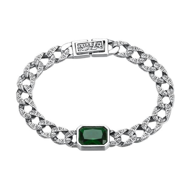 solid 925 sterling silver link chain bracelets textured chains green stone antique vintage punk handmade fashion luxury jewelry accessories, Black
solid 925 sterling silver link chain bracelets textured chains green stone antique vintage punk handmade fashion luxury jewelry accessories, Black