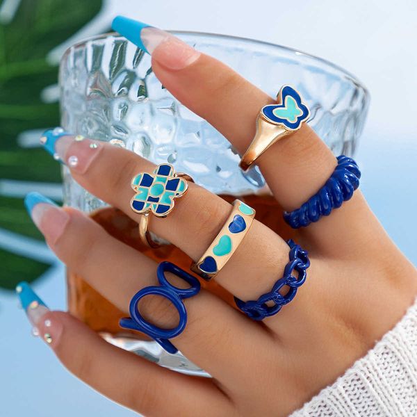 irregular exaggerated jewelry blue oil dripping ring six piece set geometric spray paint ring set, Silver
irregular exaggerated jewelry blue oil dripping ring six piece set geometric spray paint ring set, Silver