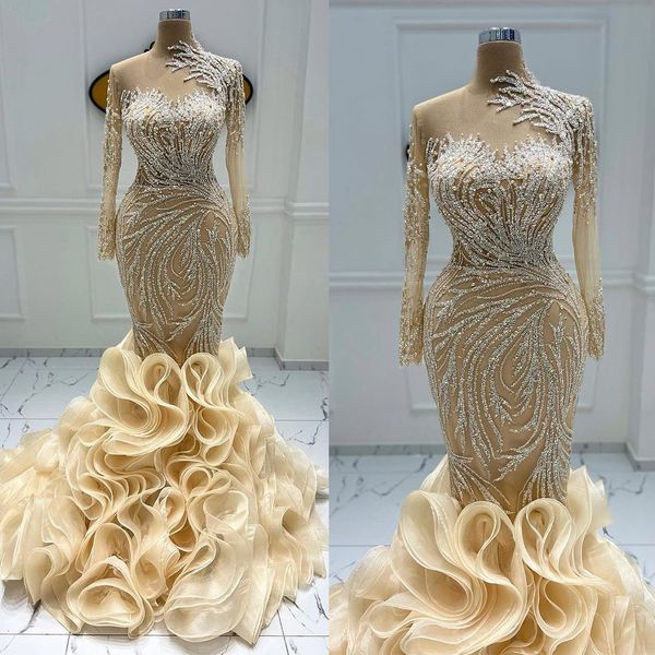 exquisite mermaid wedding dresses champagne lace luxurious tiered ruffles train bridal gowns dress arabic aso ebi, White
exquisite mermaid wedding dresses champagne lace luxurious tiered ruffles train bridal gowns dress arabic aso ebi, White