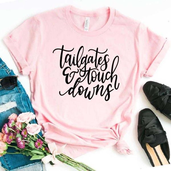 tailgates and touchdowns print women cotton casual funny t shirt for lady, White
tailgates and touchdowns print women cotton casual funny t shirt for lady, White