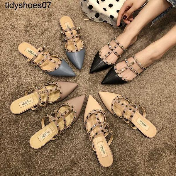 designer v 2022 new spring rivet pointed half slippers women wear flat bottom sandals liu ding baotou leather muller shoes, Black
designer v 2022 new spring rivet pointed half slippers women wear flat bottom sandals liu ding baotou leather muller shoes, Black