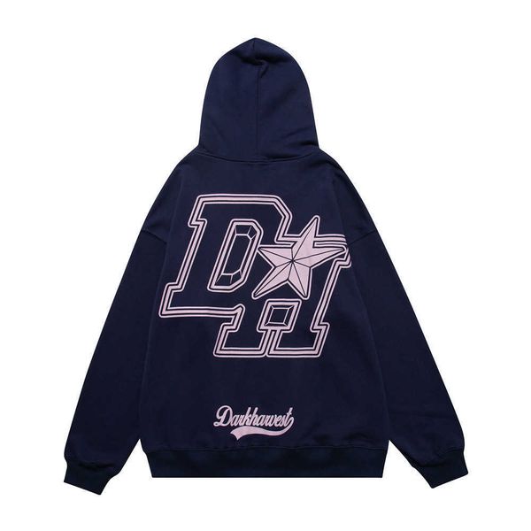 fashion brand men's loose pattern long sleeve pullover hooded men, Black