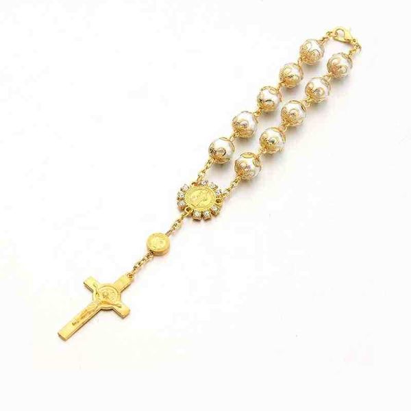 wholale receptacle 10mm glass pearl beaded bracelets gold plated crucifix blue rosary, Golden;silver
wholale receptacle 10mm glass pearl beaded bracelets gold plated crucifix blue rosary, Golden;silver