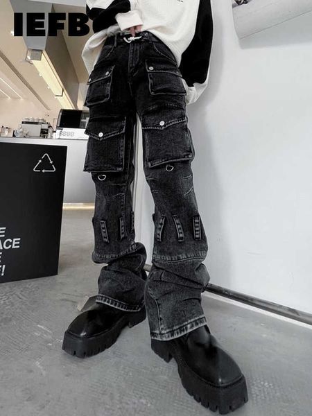 men's jeans iefb men trousers 2022 autumn solid color multi pocket metal buckle decoration jeans darkwear male cargo pants vintage t221, Blue
men's jeans iefb men trousers 2022 autumn solid color multi pocket metal buckle decoration jeans darkwear male cargo pants vintage t221, Blue