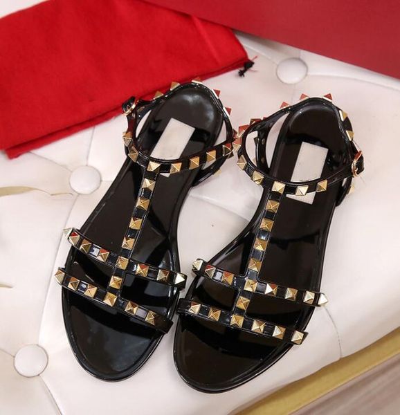 women brand sandals v rivets shoes red nude black pvc non-slip open toed flat roman sandal with box and dust bag 35-40
women brand sandals v rivets shoes red nude black pvc non-slip open toed flat roman sandal with box and dust bag 35-40