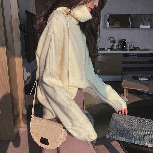 women's sweaters white turtleneck for women in autumn and winter wear extra thick loose slouchy style pullover with bottomed sweater to, White;black
women's sweaters white turtleneck for women in autumn and winter wear extra thick loose slouchy style pullover with bottomed sweater to, White;black