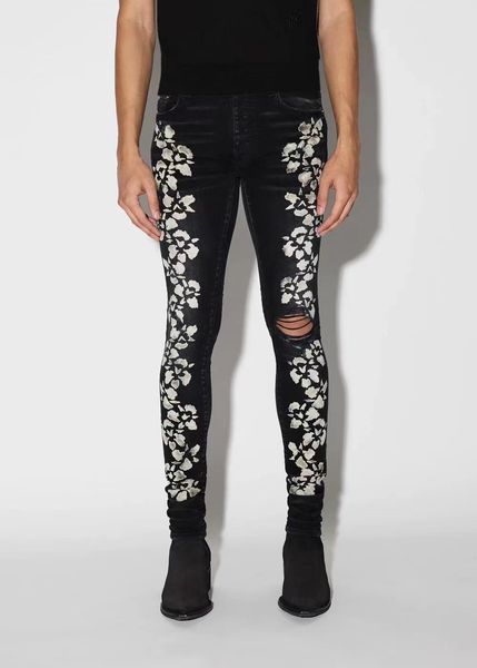 casual black man pants flower printed men's jeans blue male denim pants knee hole micro elastic trousers
casual black man pants flower printed men's jeans blue male denim pants knee hole micro elastic trousers