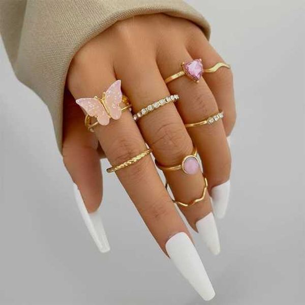 sweet ins style jewelry pink butterfly ring set love diamond ring eight piece set, Silver
sweet ins style jewelry pink butterfly ring set love diamond ring eight piece set, Silver