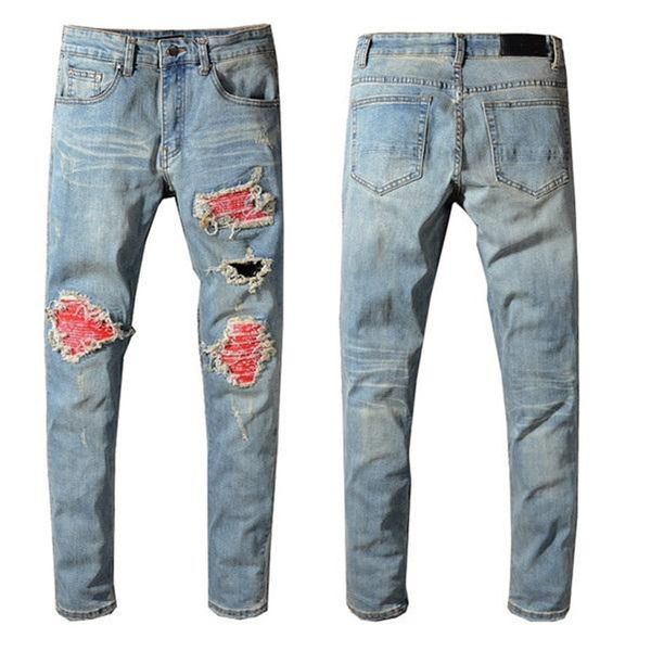 men's jeans cool designer brand straight pants tight hole broken stretch repair print pants, Blue
men's jeans cool designer brand straight pants tight hole broken stretch repair print pants, Blue