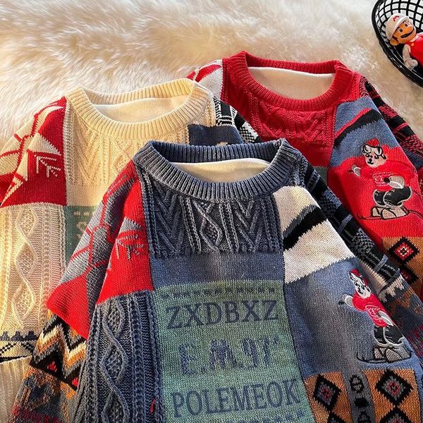 apricot new christmas sweater women or men loose winter vintage patchwork striped letters bear pullover harajuku couple jacket, White;black
apricot new christmas sweater women or men loose winter vintage patchwork striped letters bear pullover harajuku couple jacket, White;black