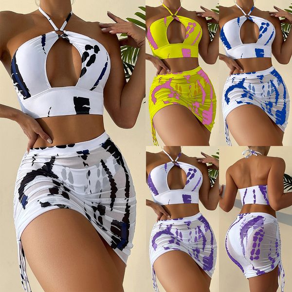 women's swimwear prowow print women swimsuits halter bikinis set mesh cover-up skirt three piece beach outfits summer swimming bathing, White;black
women's swimwear prowow print women swimsuits halter bikinis set mesh cover-up skirt three piece beach outfits summer swimming bathing, White;black