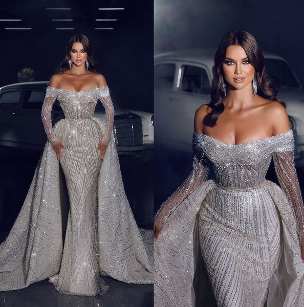 shiny mermaid wedding dresses illusion lace strapless bridal gown custom made sequined with detachable train wedding gowns, White
shiny mermaid wedding dresses illusion lace strapless bridal gown custom made sequined with detachable train wedding gowns, White