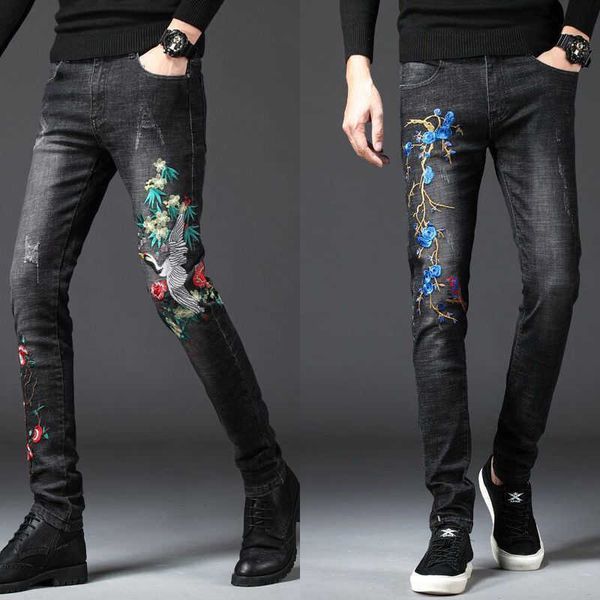 2023ssmen's mens embroidery slimming stretch denim pants chinese dragon black red-crownedcrane casual t221102, Blue
2023ssmen's mens embroidery slimming stretch denim pants chinese dragon black red-crownedcrane casual t221102, Blue
