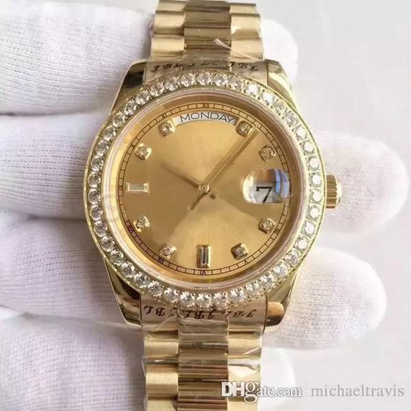 luxury men watch 18k gold dial diamond automatic mechanical designer watch president strap original folding buckle, Slivery;brown
luxury men watch 18k gold dial diamond automatic mechanical designer watch president strap original folding buckle, Slivery;brown