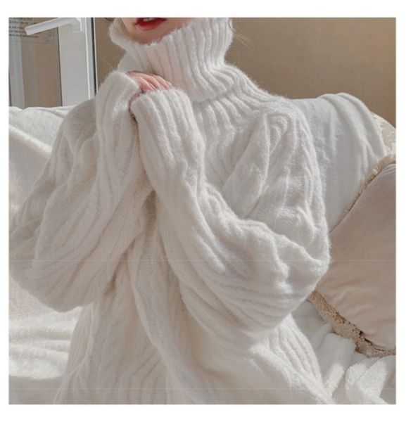 women's sweaters soft waxy high neck sweater for women in autumn and winter lazy wind loose wear thick warm white fried dough twist pul, White;black
women's sweaters soft waxy high neck sweater for women in autumn and winter lazy wind loose wear thick warm white fried dough twist pul, White;black