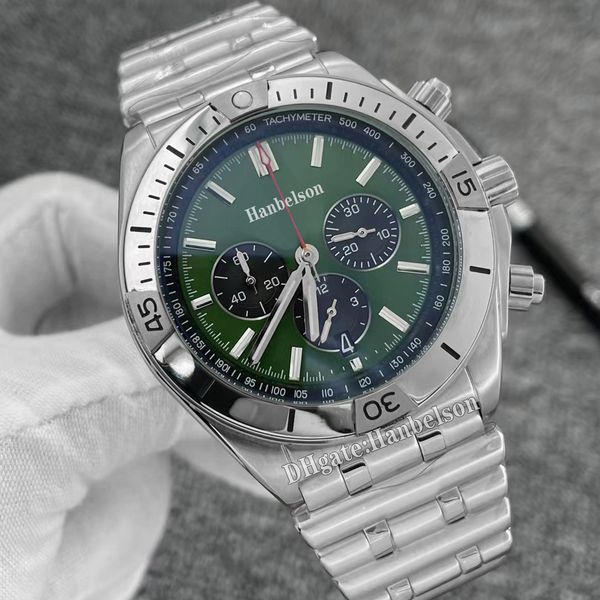 Image of B01 Mens Watch Chronograph VK Quartz Movement Steel Bracelet Luminous Green dial Black date Gents Sport Watches