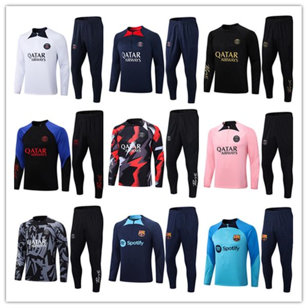 Image of Kids Soccer Jersey Tracksuit S Mbappe Jacket Futbol 22 23 24 Men Long Sleeves Survetement Sets Hommes Sportswear 2023 Adult Training