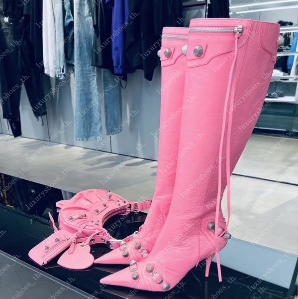 designer boots cagole lambskin leather knee-high boots stud buckle embellished side zip shoes pointed toe stiletto heel tall boot, Black
designer boots cagole lambskin leather knee-high boots stud buckle embellished side zip shoes pointed toe stiletto heel tall boot, Black
