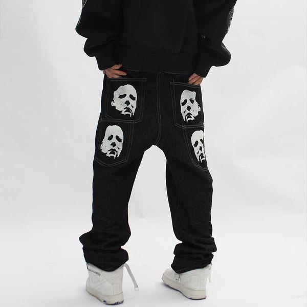 men's jeans high street vintage stripes patchwork face print embroidered casual oversized straight streetwear men t221102, Blue
men's jeans high street vintage stripes patchwork face print embroidered casual oversized straight streetwear men t221102, Blue