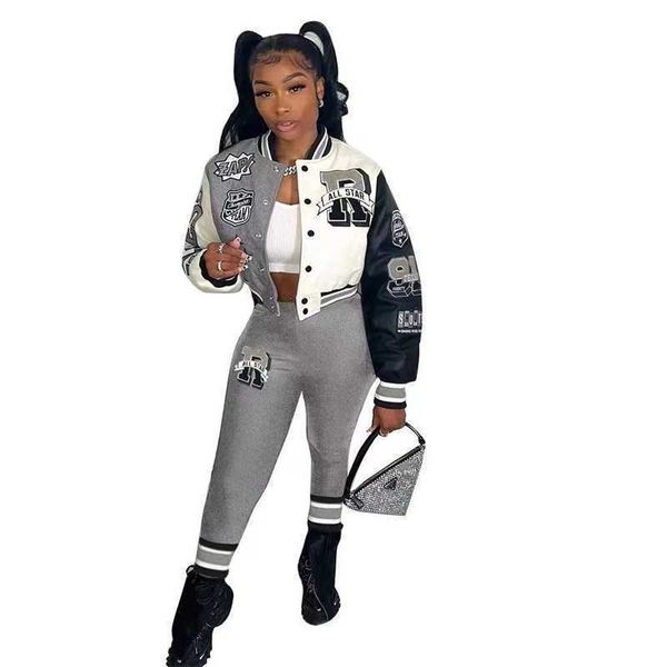 retail womens baseball tracksuits fall and winter two piece set print double thread fashion outfits, Gray
retail womens baseball tracksuits fall and winter two piece set print double thread fashion outfits, Gray