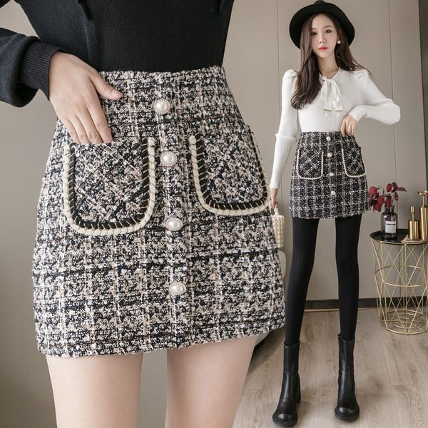 tweed skirts women autumn winter pearl button mini pencil plaid wool skirts korean high waist elegant, Black
tweed skirts women autumn winter pearl button mini pencil plaid wool skirts korean high waist elegant, Black
