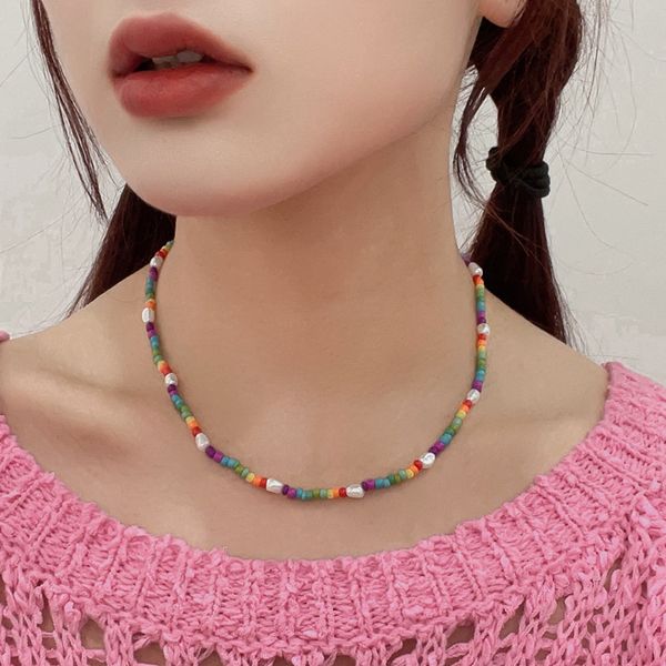 boho necklace colorful rice bead rainbow necklace jewelry for women and girls, Silver
boho necklace colorful rice bead rainbow necklace jewelry for women and girls, Silver
