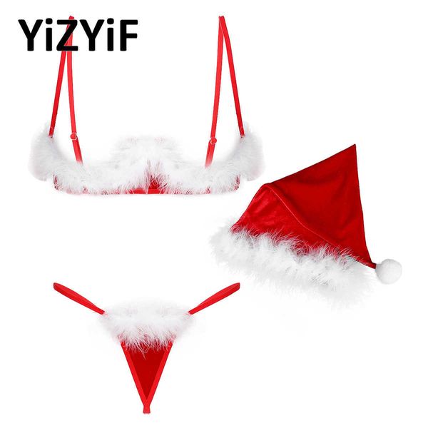 set womens erotic feather trimming lingerie set exposed breasts open cup bra with t-back thong briefs hat christmas underwear t221103, Red;black
set womens erotic feather trimming lingerie set exposed breasts open cup bra with t-back thong briefs hat christmas underwear t221103, Red;black