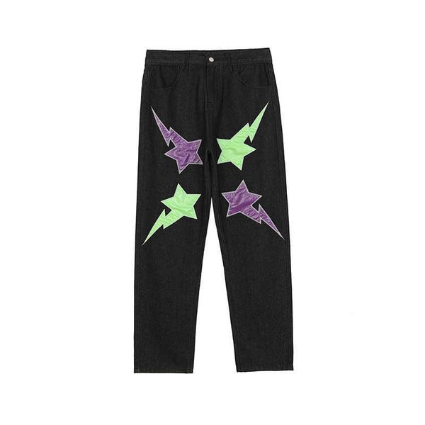 men's jeans men's high street jeans star lightning sequin letter embroidered denim trousers washed retro straight jeans hip hop ca, Blue
men's jeans men's high street jeans star lightning sequin letter embroidered denim trousers washed retro straight jeans hip hop ca, Blue