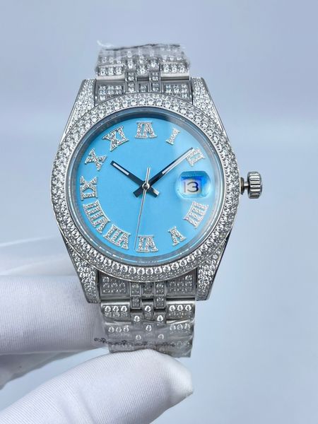 men's new diary diamond watch 41mm automatic mechanical watchs light blue roman diamond surface, Slivery;brown
men's new diary diamond watch 41mm automatic mechanical watchs light blue roman diamond surface, Slivery;brown