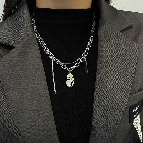 pendant necklaces strands strings personality hip hop ins portrait necklace female titanium steel non fading double layered stacked couple s, Silver
pendant necklaces strands strings personality hip hop ins portrait necklace female titanium steel non fading double layered stacked couple s, Silver