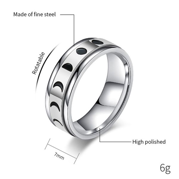moon solar rotatable ring band stainless steel solar decompress rings toy for women men fashion jewelry, Silver
moon solar rotatable ring band stainless steel solar decompress rings toy for women men fashion jewelry, Silver