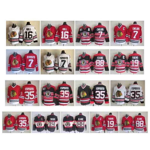 95 vintage chicago blackhawks jersey 35 tony esposito 16 brett hull 3 pierre pilote 7 phil esposito chris chelios 19 toews ccm retro hockey, Black
95 vintage chicago blackhawks jersey 35 tony esposito 16 brett hull 3 pierre pilote 7 phil esposito chris chelios 19 toews ccm retro hockey, Black