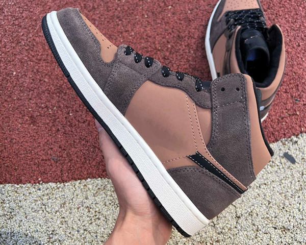 brand shoes jumpman 1 mid basketball 1s brown black fashion sneakers, White;red