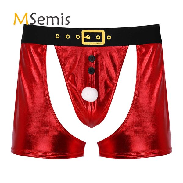 set mens glossy faux leather cutout boxer shorts novelty christmas claus santa underpants faux fur ball decor bulge pouch underwear t221103, Red;black
set mens glossy faux leather cutout boxer shorts novelty christmas claus santa underpants faux fur ball decor bulge pouch underwear t221103, Red;black
