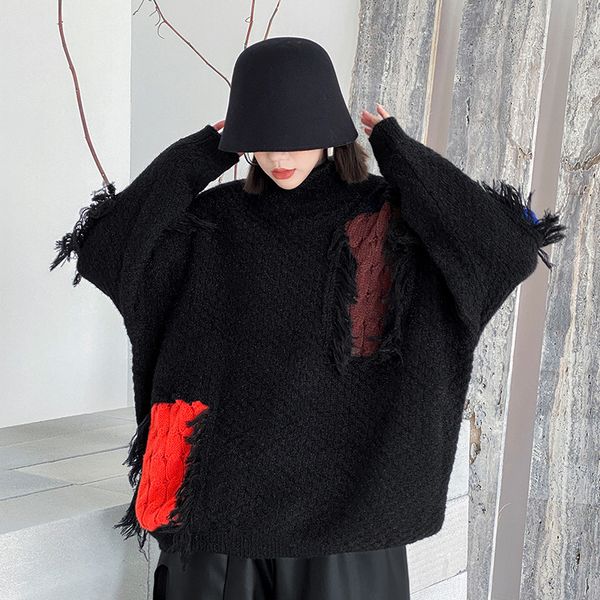 women's sweaters autumn ripped hole sweater women oversized punk patchwork streetwear hip hop knitted pullovers casual harajuku jumper, White;black
women's sweaters autumn ripped hole sweater women oversized punk patchwork streetwear hip hop knitted pullovers casual harajuku jumper, White;black