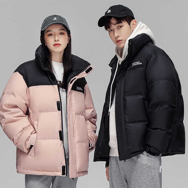 same style stand collar bread cold proof couple down jacket for men and women warm contrast color coat, Black
same style stand collar bread cold proof couple down jacket for men and women warm contrast color coat, Black